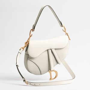 Dior Cream Leather Saddle Shoulder Bag with Gold Hardware